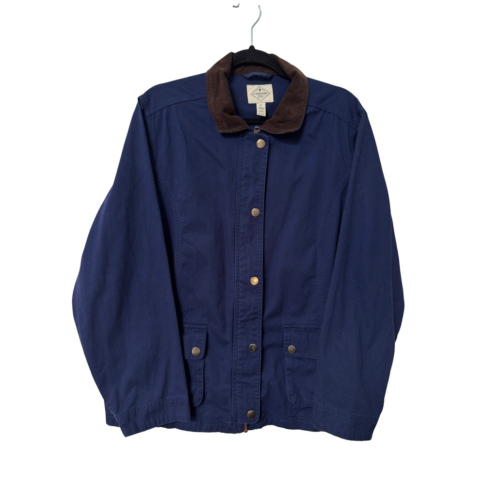 St Johns Bay Womens XL Navy Blue Cotton Canvas Barn Jacket Corduroy Collar